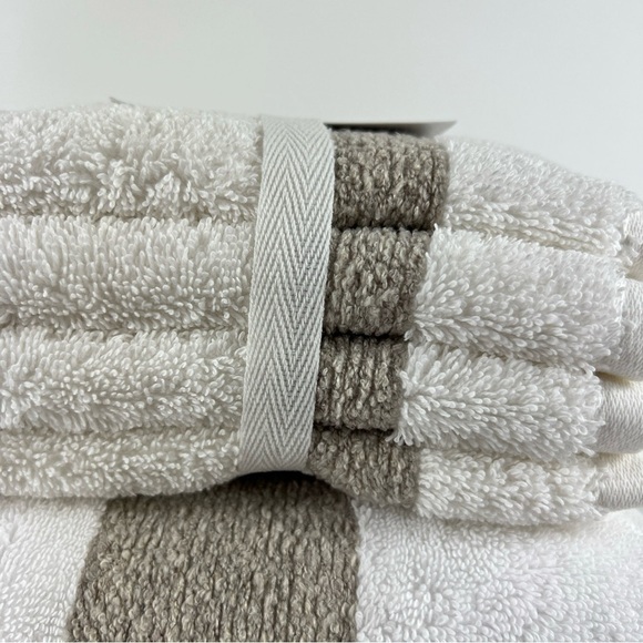 Pera Avenue Luxe Bath Towel Set 100% Turkish Cotton Cream & Tan 8 Piece Set - Picture 3 of 9